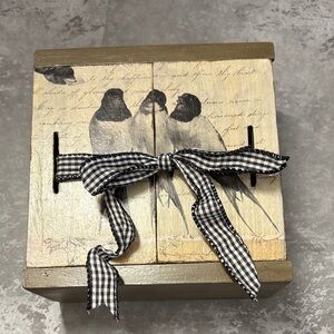 Decorative Wooden Box with Bird Design and Ribbon